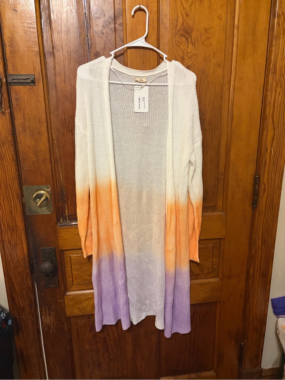 NWT Lightweight White to Orange to Purple Gradient Open Cardigan Sweater